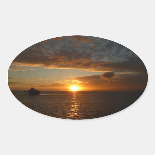 Sonnenuntergang in der tropischen Seenlandschaft S Ovaler Aufkleber (Vorderseite)