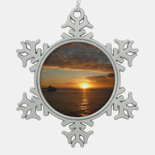 Sonnenuntergang in der tropischen Seenlandschaft S Schneeflocken Zinn-Ornament
