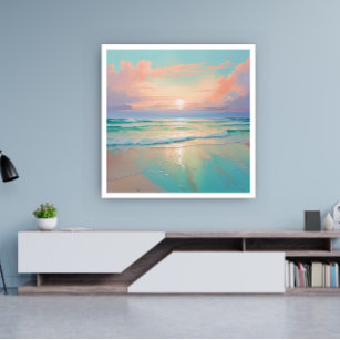 Sonnenuntergang in einer ruhigen Strandlandschaft Poster