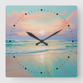 Sonnenuntergang in einer ruhigen Strandlandschaft Quadratische Wanduhr