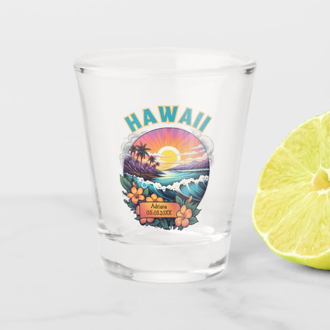 Sonnenuntergang in Hawaii Beach Mountains Tropisch Schnapsglas (Vorderseite)