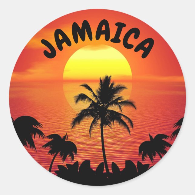 SONNENUNTERGANG IN JAMAIKA, INSEL RUNDER AUFKLEBER (Vorderseite)