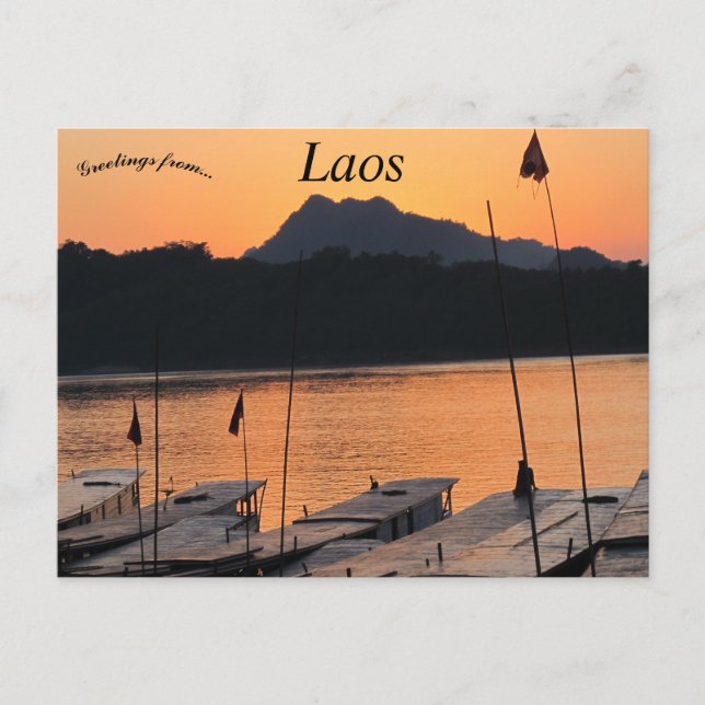 Sonnenuntergang in Luang Prabang Laos Postkarte (Vorderseite)