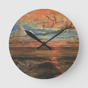 Sonnenuntergang in Meer nach einem Sturm (Öl auf Runde Wanduhr