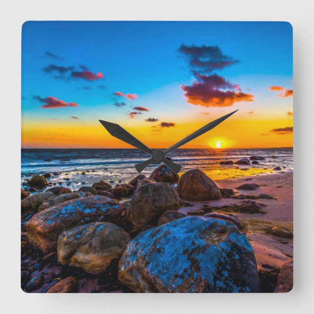 Sonnenuntergang in Meer Quadratische Wanduhr (Vorderseite)