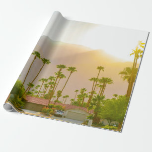 Sonnenuntergang in Palm Springs mit Bergen und Pal Geschenkpapier