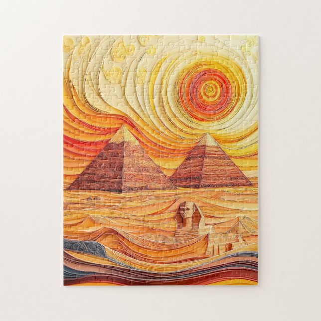 Sonnenuntergang in Pyramiden und Sphinx (Vertikal)