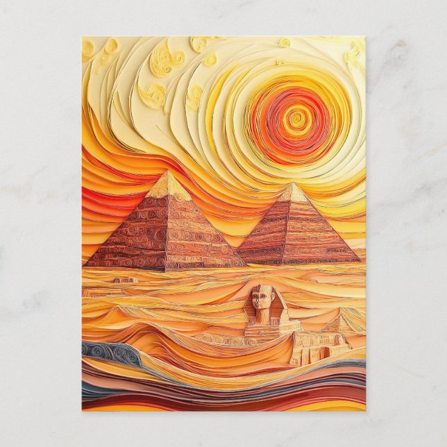 Sonnenuntergang in Pyramiden und Sphinx Postkarte (Vorderseite)