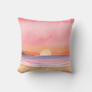 Sonnenuntergang in Rosa Wasserfarben Strand Himm Kissen