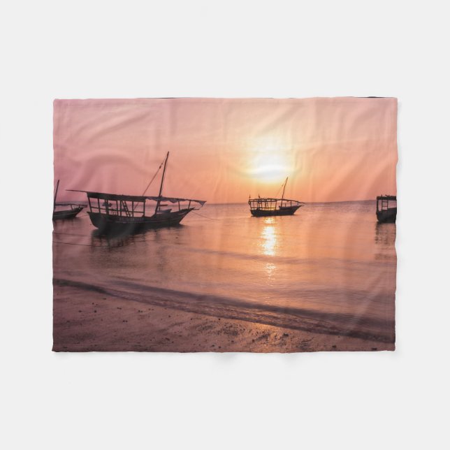 Sonnenuntergang in Sansibar Fleecedecke (Vorderseite (Horizontal))