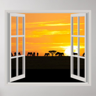 Sonnenuntergang in Serengeti Poster