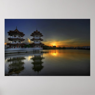 Sonnenuntergang in Singapur Chinese Garden Poster
