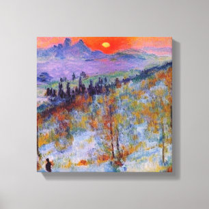 Sonnenuntergang jenseits des schneebedeckten Berge Leinwanddruck