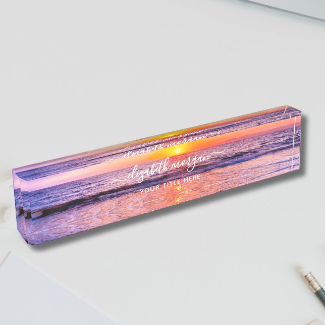 Sonnenuntergang Küste Sommer Ozeanwellen Namensplakette (Von Creator hochgeladen)