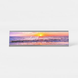 Sonnenuntergang Küste Sommer Ozeanwellen Schreibtischnamensplakette
