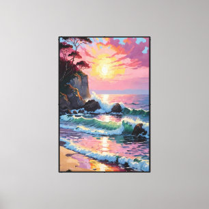 Sonnenuntergang Küstenlandschaft mit Klippen und W Leinwanddruck