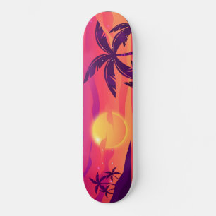 Sonnenuntergang Küstenpalmen Bäume Skateboard