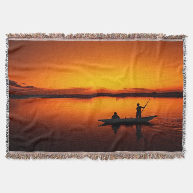 Sonnenuntergang Landschaft mit einem Boot-68465 Decke (Vorderseite)