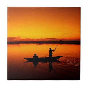 Sonnenuntergang Landschaft mit einem Boot-68465 Fliese