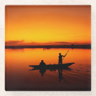 Sonnenuntergang Landschaft mit einem Boot-68465 Glasuntersetzer
