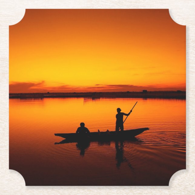 Sonnenuntergang Landschaft mit einem Boot-68465 Untersetzer (Vorderseite)