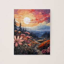 Sonnenuntergang: Lebhafte Wildblumen und Berge
