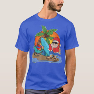 Sonnenuntergang Lustiger Weihnachtsmann Surfer Haw T-Shirt