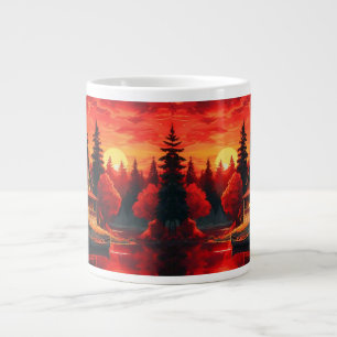 Sonnenuntergang Malerei mit Hütte und See-66633 Jumbo-Tasse