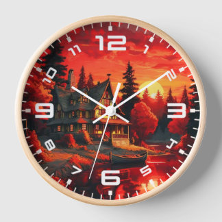 Sonnenuntergang Malerei mit Hütte und See-66633 Uhr