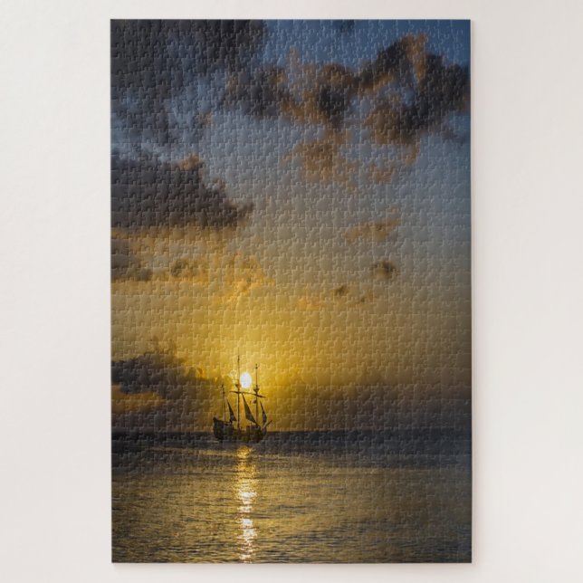 Sonnenuntergang, Meer, Boot (Vertikal)