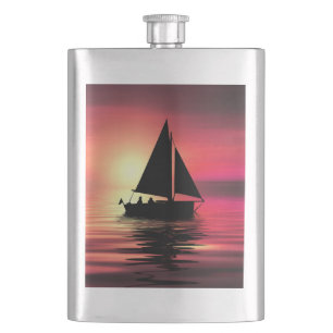 Sonnenuntergang, Meer, Segelboot Flachmann