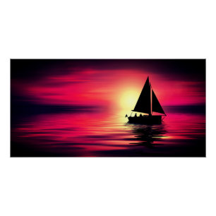 Sonnenuntergang, Meer, Segelboot Poster