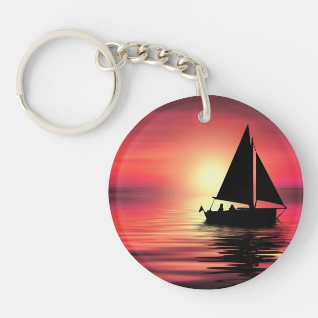 Sonnenuntergang, Meer, Segelboot Schlüsselanhänger (Vorderseite)