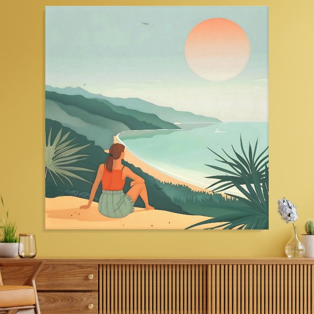 Sonnenuntergang - Minimalistische Küstenansicht Leinwanddruck (Insitu (Wohnzimmer))