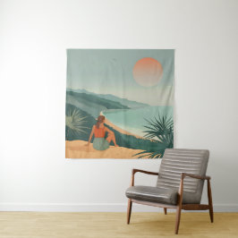 Sonnenuntergang - Minimalistische Küstenansicht Wandteppich