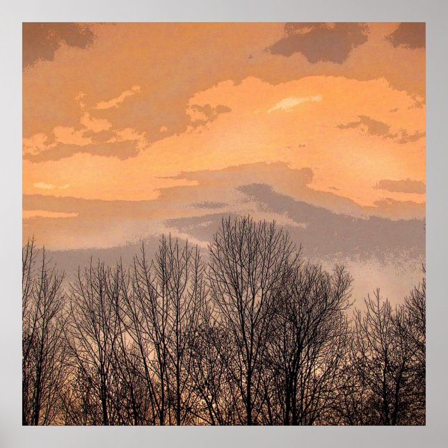 Sonnenuntergang mit Bare Trees Poster (Vorne)