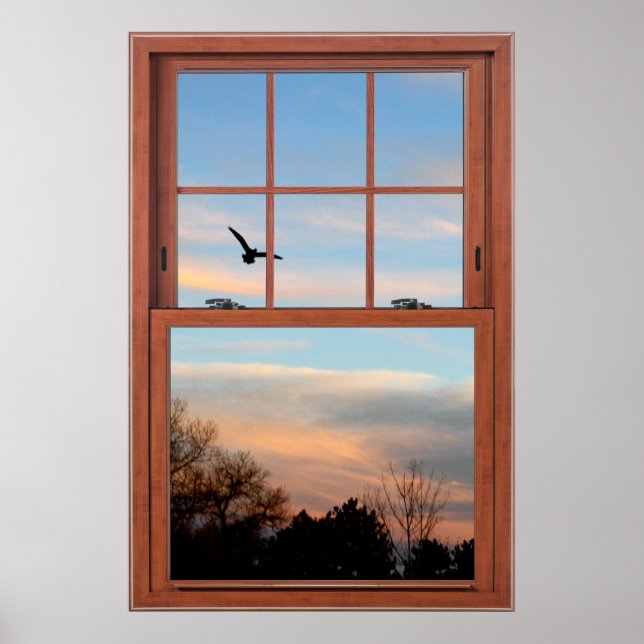 Sonnenuntergang mit einer Flying Bird-Szene-Fenste Poster (Vorne)