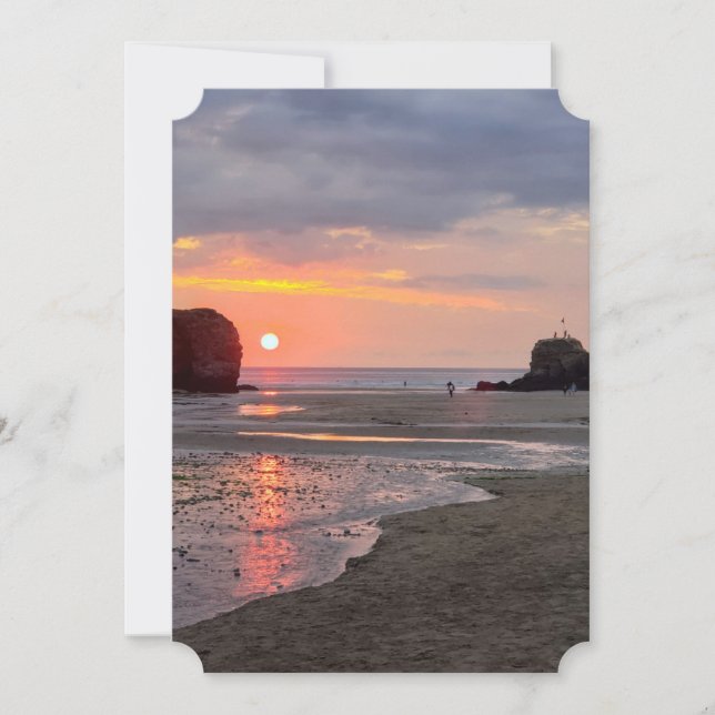 Sonnenuntergang mit Kapellgestein, Perranporth, Co Dankeskarte (Vorderseite)