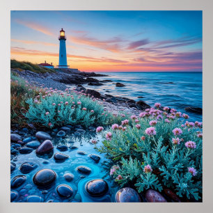 Sonnenuntergang mit lebendigen Blumen und glatten Poster