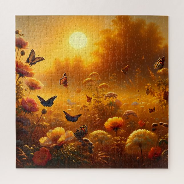 Sonnenuntergang mit lebhaften Blume und Schmetterl (Vertikal)