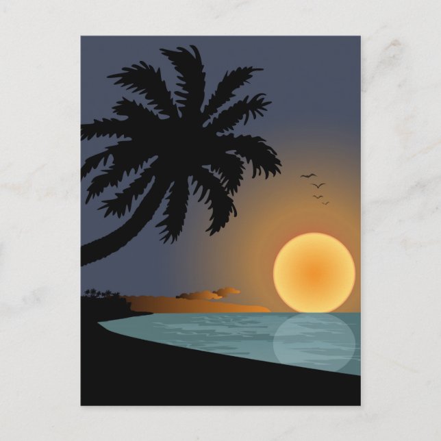 Sonnenuntergang mit Palme Postkarte (Vorderseite)