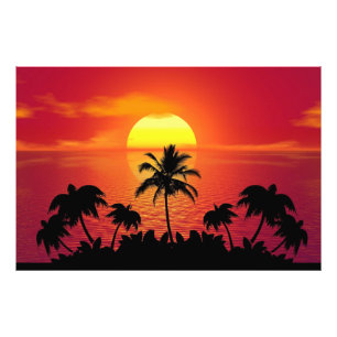 Sonnenuntergang mit Palmen Silhouette-16514 Fotodruck