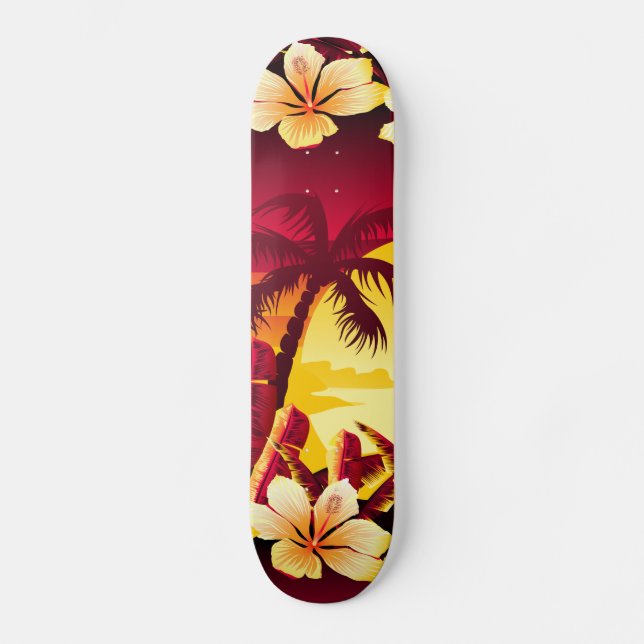 Sonnenuntergang mit Palmen Skateboard (Vorderseite)