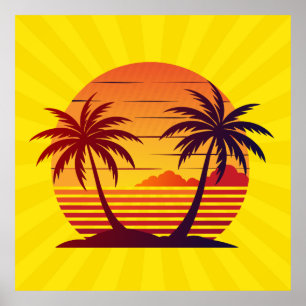 Sonnenuntergang mit Palmen Trees Vector-98803 Poster