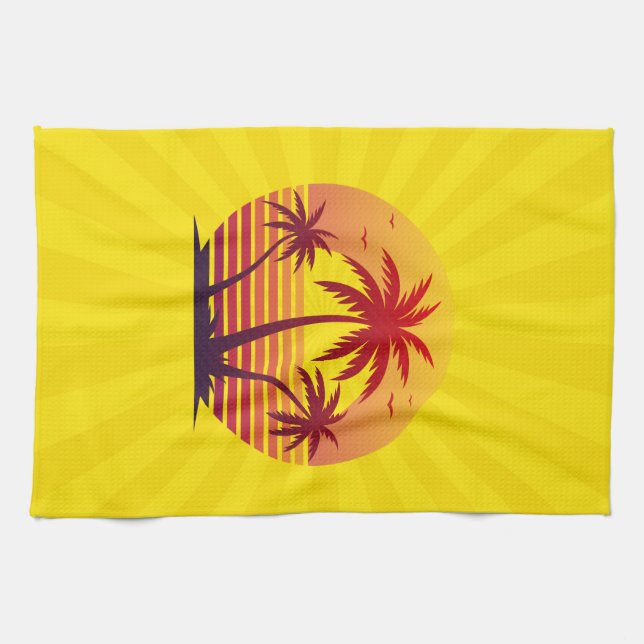 Sonnenuntergang mit Palmen Trees Vector-98805 Geschirrtuch (Horizontal)