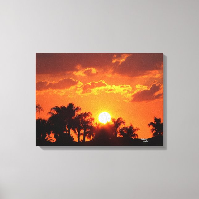 Sonnenuntergang mit Palmenblättern Leinwanddruck (Vorderseite)