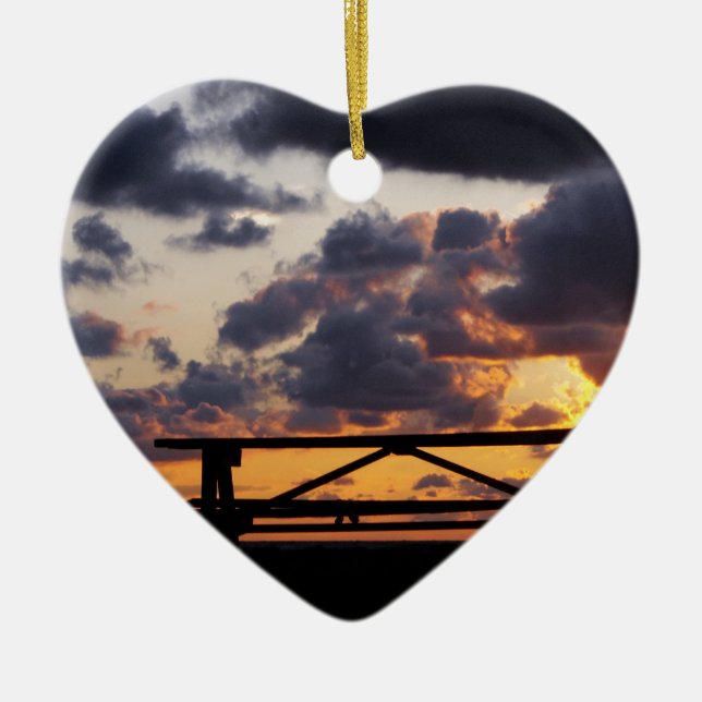 Sonnenuntergang mit Picknicktisch Keramikornament (Vorne)