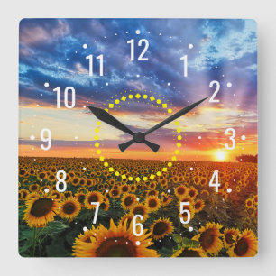 Sonnenuntergang mit Schönheit der Sonnenblumen - R Quadratische Wanduhr