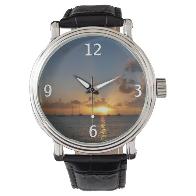 Sonnenuntergang mit Segelbooten Tropical Landscape Armbanduhr (Vorderseite)