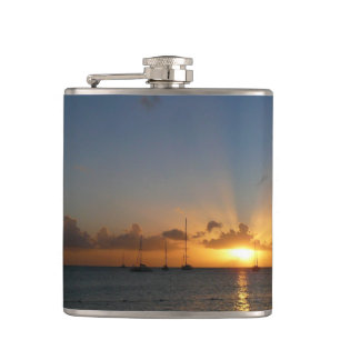 Sonnenuntergang mit Segelbooten Tropical Landscape Flachmann